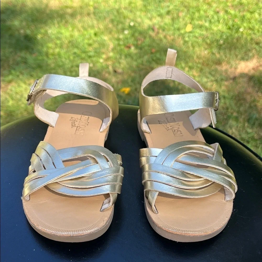 Oshkosh kids flat sandals with velcro ankle strap, Dolores,metallic gold,size 13